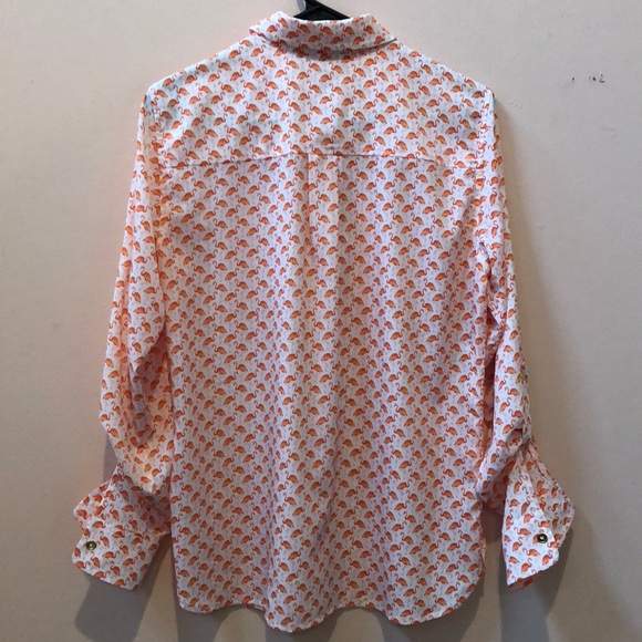 Flamingo Print Button-Down Blouse - Picture 5 of 6